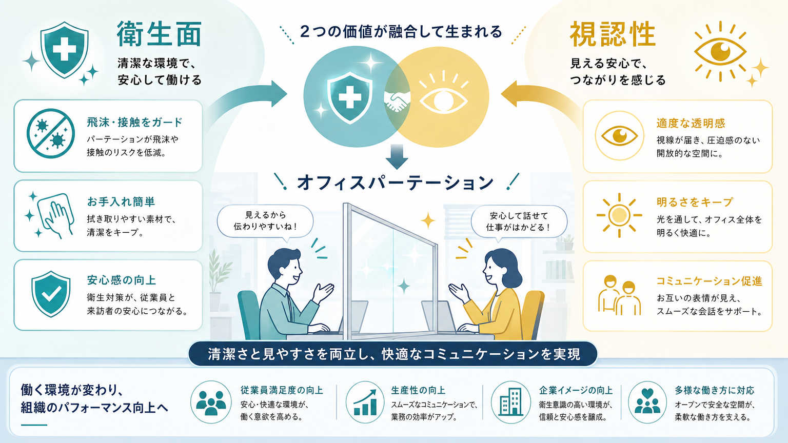 衛生と視認性を両立させたオフィスパーテーションとは