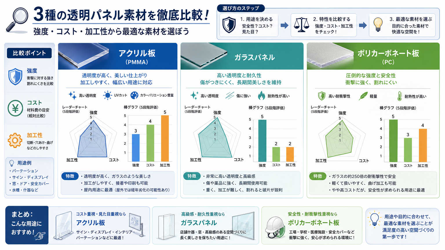 透明パネルの素材別特性比較