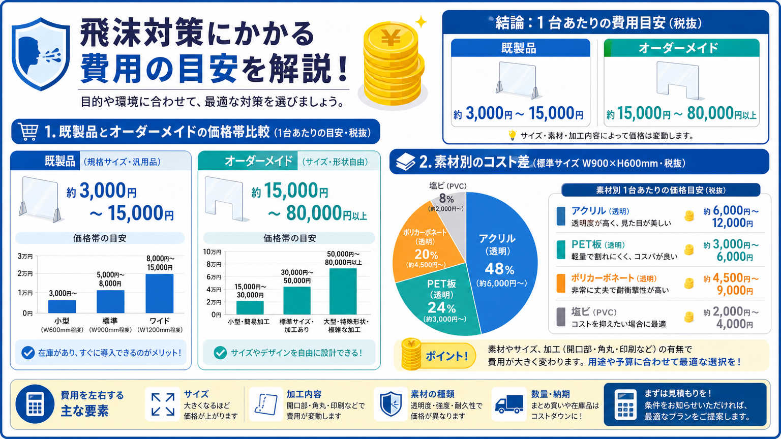 受付の飛沫対策にかかる費用の目安