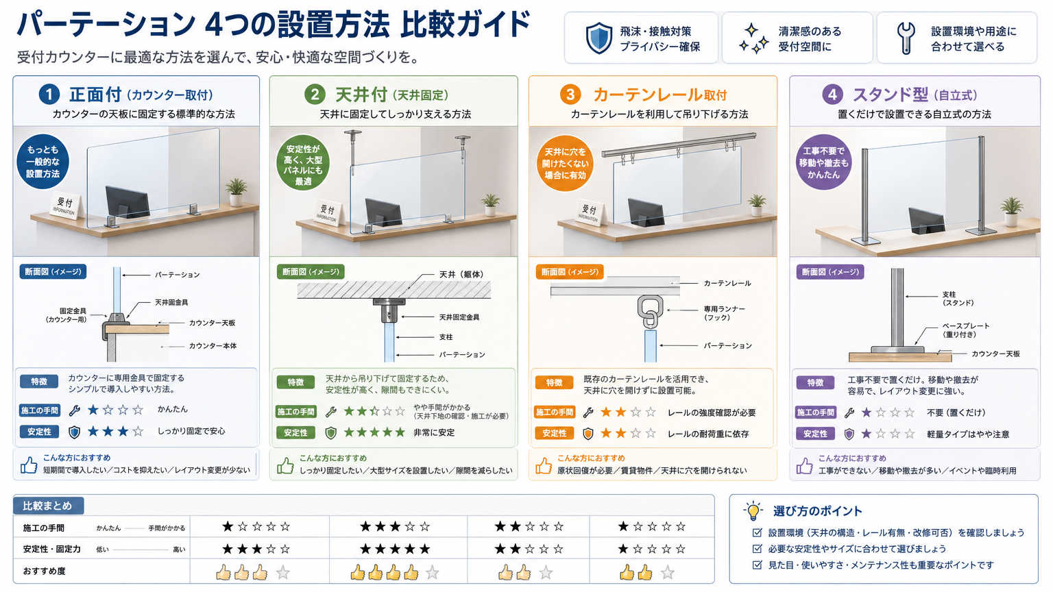 受付の飛沫対策パーテーションの設置方法